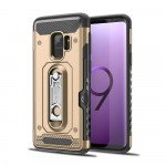 Wholesale Samsung Galaxy S9 Rugged Kickstand Armor Case with Card Slot (Gold)